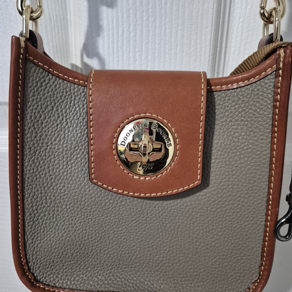 Dooney & Bourke Gray/ Elephant and Brown Leather Crossbody Bag